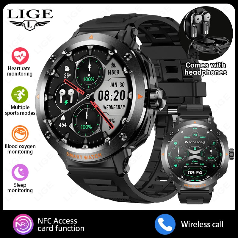 ⌚ LIGE 2-σε-1 Smart Watch με Ενσωματωμένα Bluetooth Ακουστικά TWS | NFC, Καρδιακός Ρυθμός, Οξυγόνο, Κλήσεις & Fitness Tracker