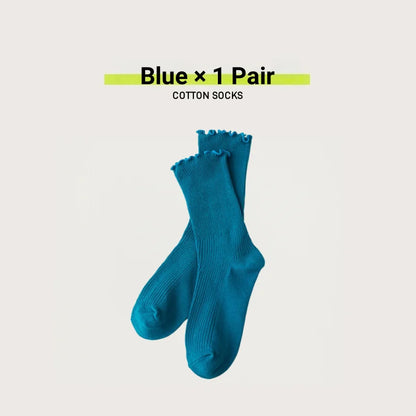🧦 Γυναικείες Κάλτσες Cotton Stackable – Vintage Στυλ με Ruffle Trim (1/3/5 Ζευγάρια)