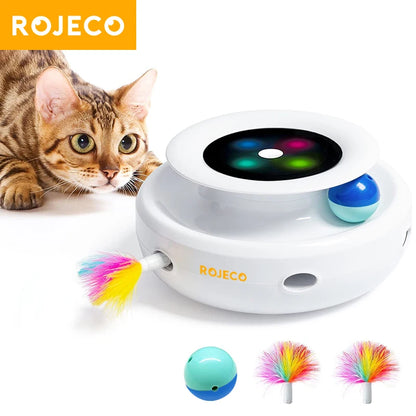 🐱 ROJECO 2-in-1 Smart Cat Toy – Interactive Feather and Automatic Ball Game for Pets