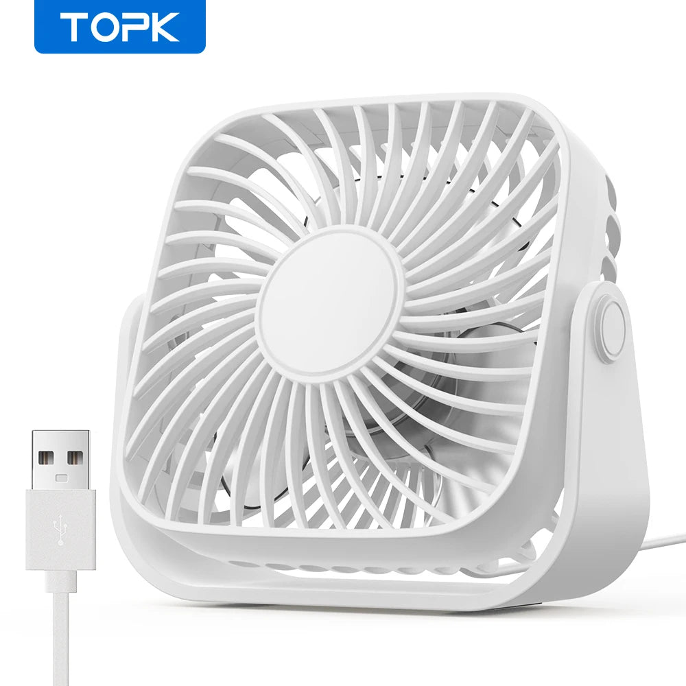 TOPK K52 Mini USB Fan 4” – Portable Desk Fan with 3 Speeds & 360° Adjustment