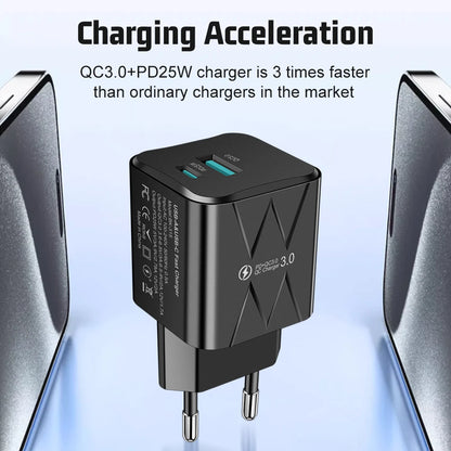 ⚡🔌 PD 25W USB-C Fast Charger 🚀📱 (2 Θύρες – USB-A + USB-C)