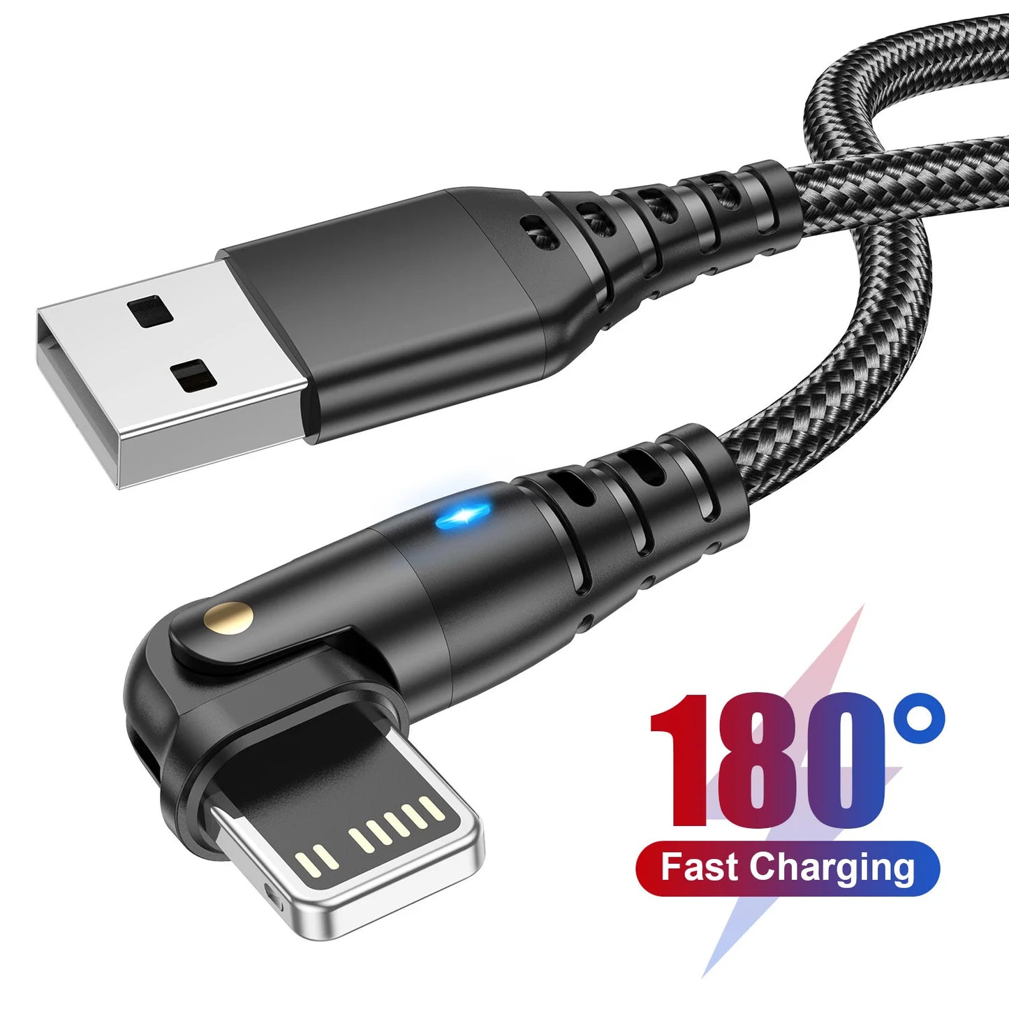 🔌 Rotatable USB Fast Charging Cable για iPhone – Γρήγορη Φόρτιση & Μεταφορά Δεδομένων ⚡📱