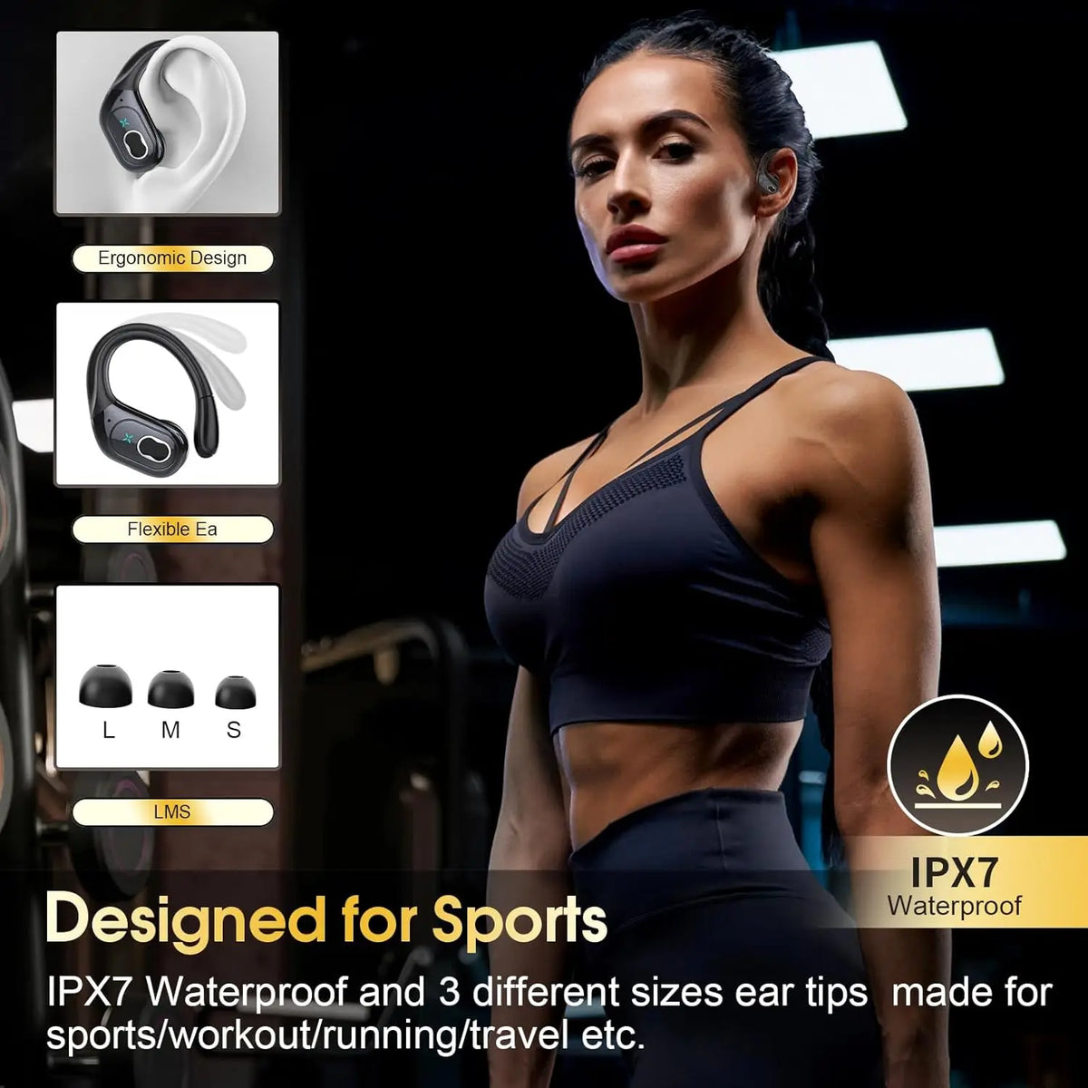 Wireless Sport Earbuds Bluetooth 5.4 with Earhooks, ANC, LED Display & up to 75 Hours of Battery Life