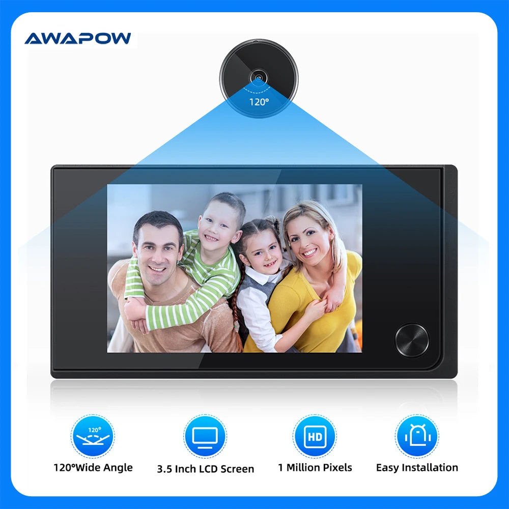 🚪 Awapow Ψηφιακό Ματάκι Πόρτας – Peephole Viewer 3.5’’ LCD | 120° Wide Angle, HD 2MP, Cat Eye Door Camera 🔒