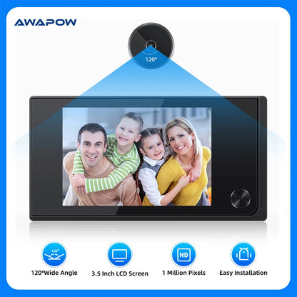 🚪 Awapow Ψηφιακό Ματάκι Πόρτας – Peephole Viewer 3.5’’ LCD | 120° Wide Angle, HD 2MP, Cat Eye Door Camera 🔒