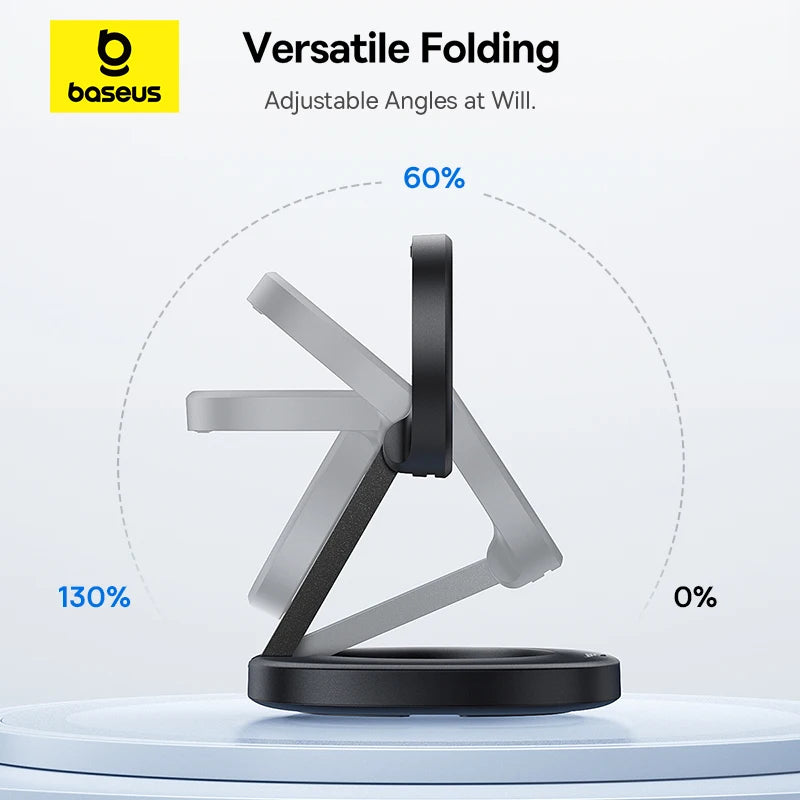 Baseus Qi2 15W Foldable Magnetic Wireless Charger Stand – Προσαρμόσιμη Βάση Φόρτισης για iPhone & AirPods