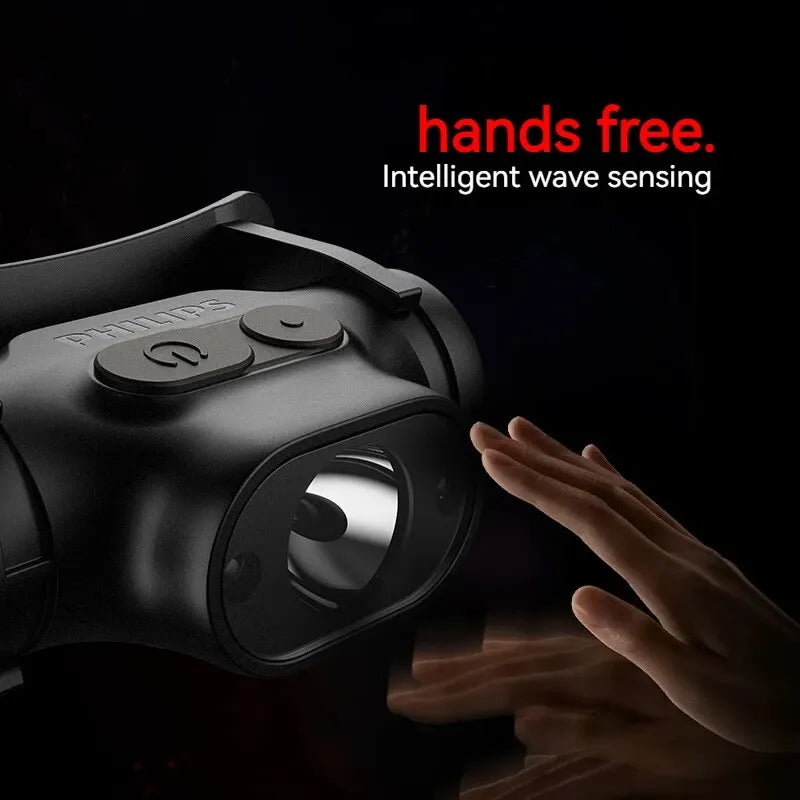 💡 Philips LED Επαναφορτιζόμενος Φακός Κεφαλής με Αισθητήρα Κίνησης – Type-C Φόρτιση για Camping, Ψάρεμα & Εξωτερικές Δραστηριότητες 🎣🏕️