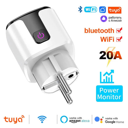 Tuya Smart EU Plug 🔌 | WiFi+BT 20A ⚡ | Power Monitor 📊 | Timer ⏱️ • Child Lock 🔒 | Alexa & Google ✅