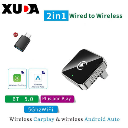 🚗📱 XUDA 2-in-1 Wired → Wireless CarPlay & Android Auto Adapter 📱🚗