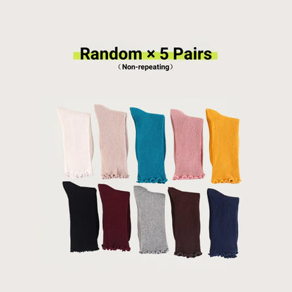 🧦 Γυναικείες Κάλτσες Cotton Stackable – Vintage Στυλ με Ruffle Trim (1/3/5 Ζευγάρια)