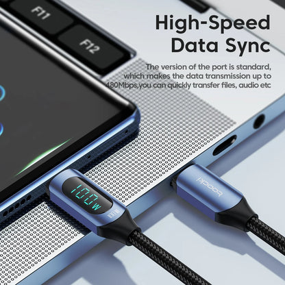 ⚡🔌 Toocki 100W USB-C Cable – Υψηλής Ταχύτητας Καλώδιο Φόρτισης & Δεδομένων 🔋 Με LED Digital Display (5A)