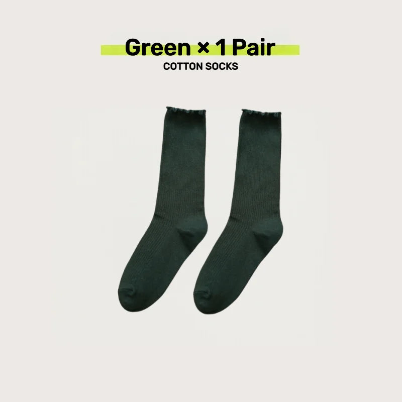 🧦 Γυναικείες Κάλτσες Cotton Stackable – Vintage Στυλ με Ruffle Trim (1/3/5 Ζευγάρια)