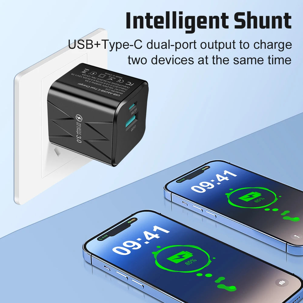 ⚡🔌 PD 25W USB-C Fast Charger 🚀📱 (2 Θύρες – USB-A + USB-C)