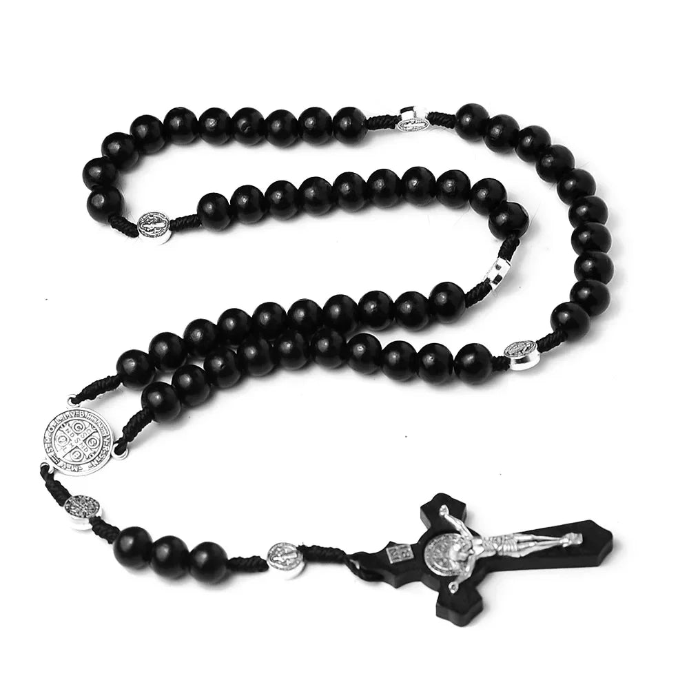 ✝️ Catholic Wood Beaded Rosary Necklace – Ξύλινο Ροζάριο με INRI Σταυρό | Ανδρικό & Γυναικείο Μακρύ Κολιέ Προσευχής