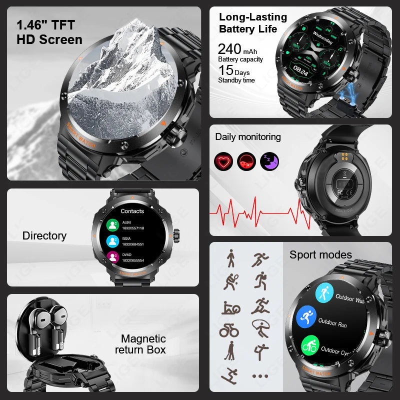 ⌚ LIGE 2-σε-1 Smart Watch με Ενσωματωμένα Bluetooth Ακουστικά TWS | NFC, Καρδιακός Ρυθμός, Οξυγόνο, Κλήσεις & Fitness Tracker