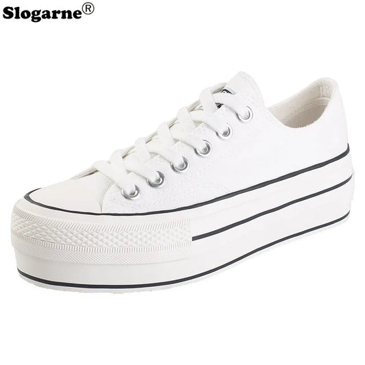 👟💖 Γυναικεία Canvas Sneakers με Κρυφό Τακούνι & Παχιά Σόλα 4.5CM 💖👟