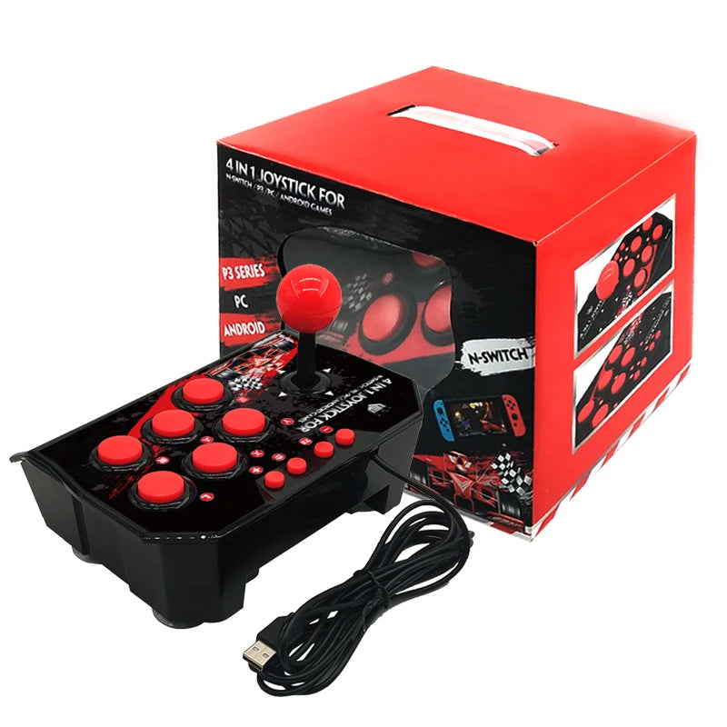 🕹️ GAMINJA 4-in-1 Wired Arcade Joystick | Με Καλώδιο 3M, TURBO Λειτουργία & Μεγάλα Κουμπιά | Συμβατό με Nintendo Switch / Android TV / PS3 / PC