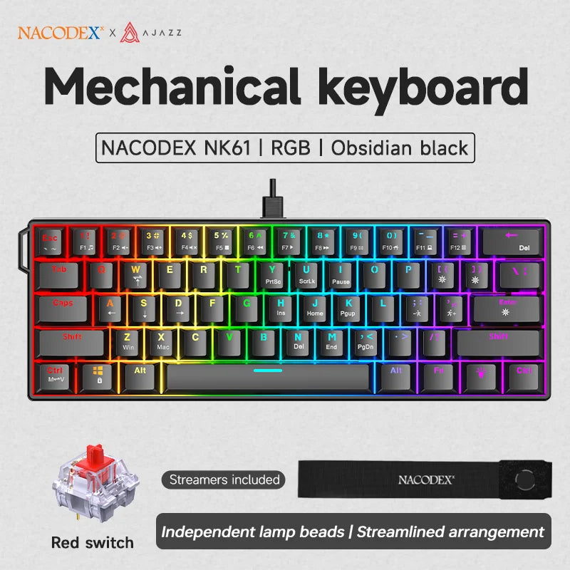 ⌨️🔥 AJAZZ NK61 Wired Gaming Mechanical Keyboard – 60% RGB (61 Keys) 🎮✨