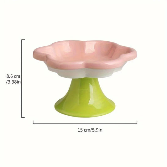 Ceramic Pet Bowl 🌸🐾 | Elevated Design for Neck Protection 🐱 | Food & Water Dish 🍽️ | Stylish Stand Included ✅