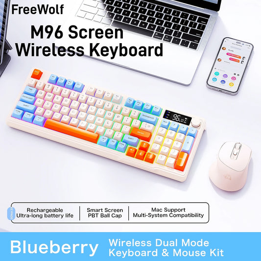 ⌨️🖱️ FREEWOLF M96 Wireless Keyboard & Mouse Set – Smart Screen, Dual Mode, Multi-Device & Εργονομία σε νέα διάσταση! 🔥💡
