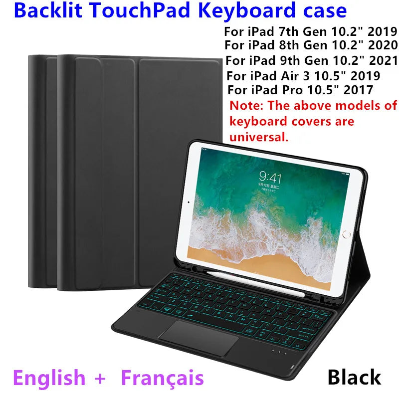 💻✨ Keyboard Case με Touchpad & Backlight – Συμβατό με iPad 7/8/9th Gen, Air3 & Pro 10.5" ✨📱