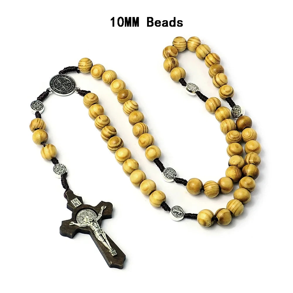 ✝️ Catholic Wood Beaded Rosary Necklace – Ξύλινο Ροζάριο με INRI Σταυρό | Ανδρικό & Γυναικείο Μακρύ Κολιέ Προσευχής