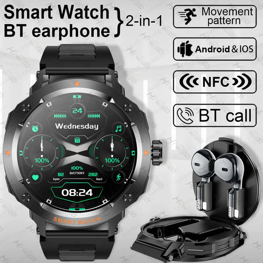 ⌚ Smart Watch με Ενσωματωμένα Bluetooth Ακουστικά 2-σε-1 | NFC, Κλήσεις, GPS, Καρδιακός Ρυθμός & Μουσική – Ιδανικό Δώρο για Άνδρες
