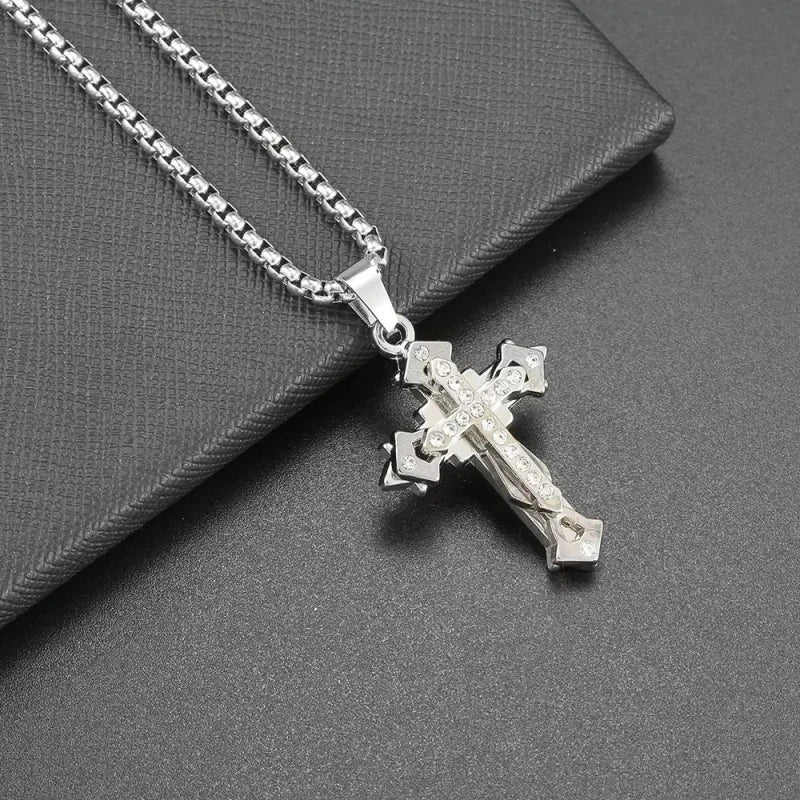 ✝️ High Quality Cross Titanium Steel Necklace – Ανδρικό & Γυναικείο Κολιέ με Σταυρό & Rhinestones | Ανοξείδωτο Ατσάλι, Anti-Fade & Fashion Design