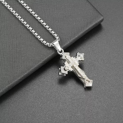 ✝️ High Quality Cross Titanium Steel Necklace – Ανδρικό & Γυναικείο Κολιέ με Σταυρό & Rhinestones | Ανοξείδωτο Ατσάλι, Anti-Fade & Fashion Design