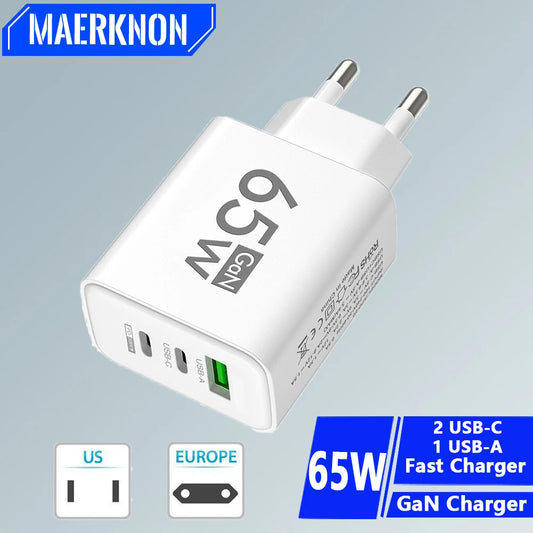 ⚡🔋 GaN Fast Charger 65W – Ταχυφορτιστής με 2x USB-C & 1x USB-A για iPhone, Samsung, Xiaomi, OnePlus 📱✨