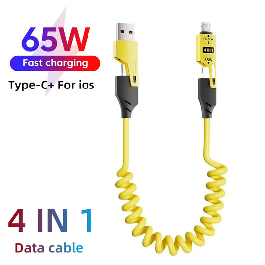 📱⚡ 4 σε 1 Καλώδιο Φόρτισης 65W – Multi Port USB Type-C & Lightning 🚀 Για iPhone 16/15, Samsung, Xiaomi & Περισσότερα 🔋