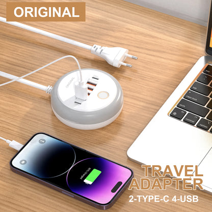 ⚡🔌 50W PD Multi-Port Charger 🚀📱 (4 USB-A + 2 USB-C – EU/US/UK Plug)