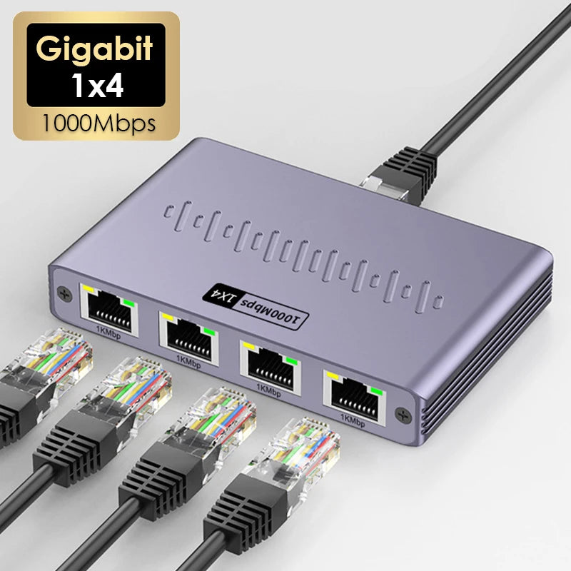 1000Mbps Ethernet 1x4 Splitter – Gigabit RJ45 Cat6 LAN Extender