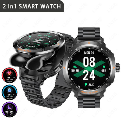 ⌚ LIGE 2-σε-1 Smart Watch με Ενσωματωμένα Bluetooth Ακουστικά TWS | NFC, Καρδιακός Ρυθμός, Οξυγόνο, Κλήσεις & Fitness Tracker