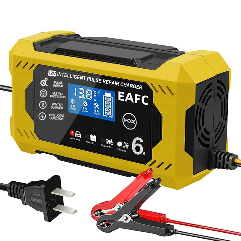 🔋🚗 Smart Battery Charger 12V 6A – Car & Motorcycle with LCD Repair Mode 🚗🔋