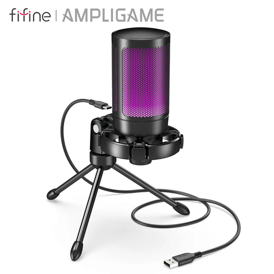 🎤🌈 FIFINE AmpliGame A2 – RGB USB Gaming Μικρόφωνο με Touch Mute & Τρίποδο 🎮