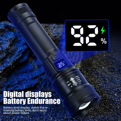 🔦 9900LM Powerful LED Flashlight – Επαναφορτιζόμενος Φακός με Zoom & Ένδειξη Μπαταρίας (USB Type-C)