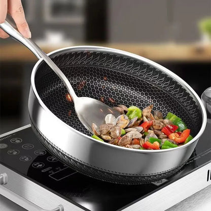 🍳 Τηγάνι 316L Ανοξείδωτου Ατσαλιού με Διπλή Επιφάνεια Honeycomb – Tri-Ply Κατασκευή | Αντικολλητικό, Ανθεκτικό & Κατάλληλο για Όλες τις Εστίες