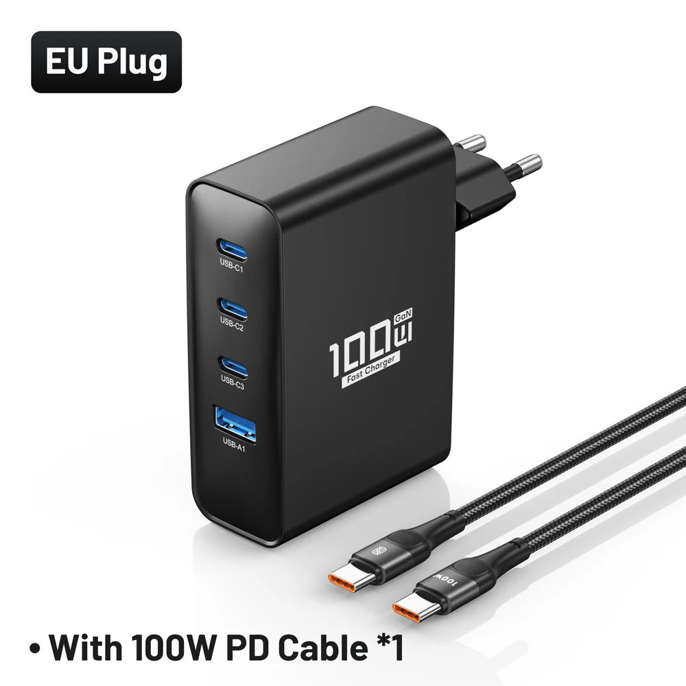 ⚡ ASOMETECH 100W GaN Fast Charger – Φορτιστής Ταχείας Φόρτισης με 4 Θύρες (3×USB-C + 1×USB-A)