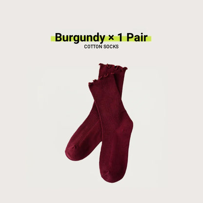 🧦 Γυναικείες Κάλτσες Cotton Stackable – Vintage Στυλ με Ruffle Trim (1/3/5 Ζευγάρια)