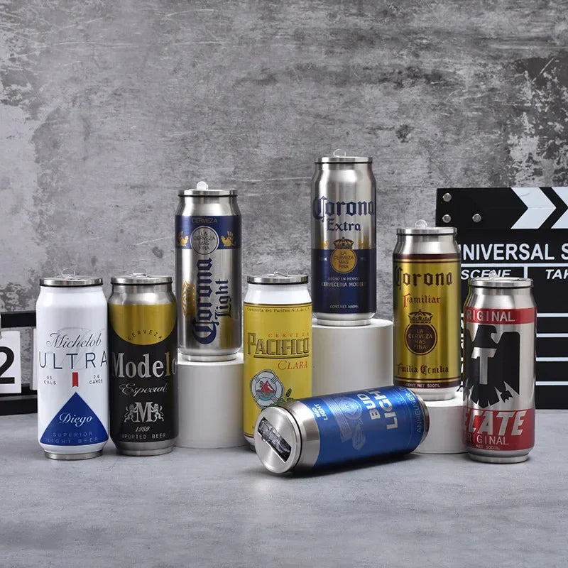 🍺 500ml Θερμός Ανοξείδωτο σε Σχήμα Κουτάκι Μπύρας – Με Καλαμάκι & Καπάκι 🥤❄️🔥