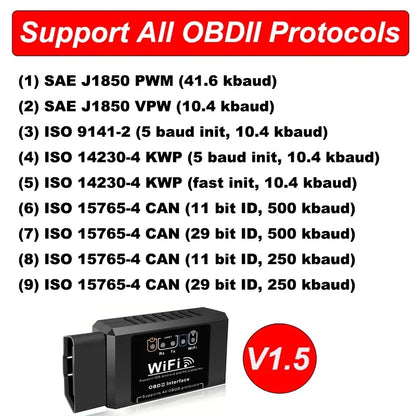 🚘 ELM327 V1.5 WiFi OBD2 Car Diagnostic Tool | Code Reader & Fault Scanner | For Android / iOS / Windows / PC