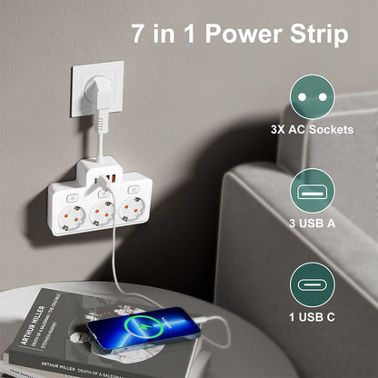 EU Power Strip 🔌 | Wall-Mount Socket ⚡ | USB Charging + Switches 🔋 | Network Filter & Adapter ✅