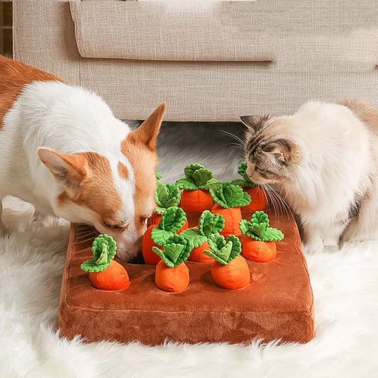 Dog Carrot Puzzle Toy 🥕🐶 | 2-in-1 Plush + Nosework Game 🎯 | Interactive & Non-Slip 🧩 | For Aggressive Chewers 💪