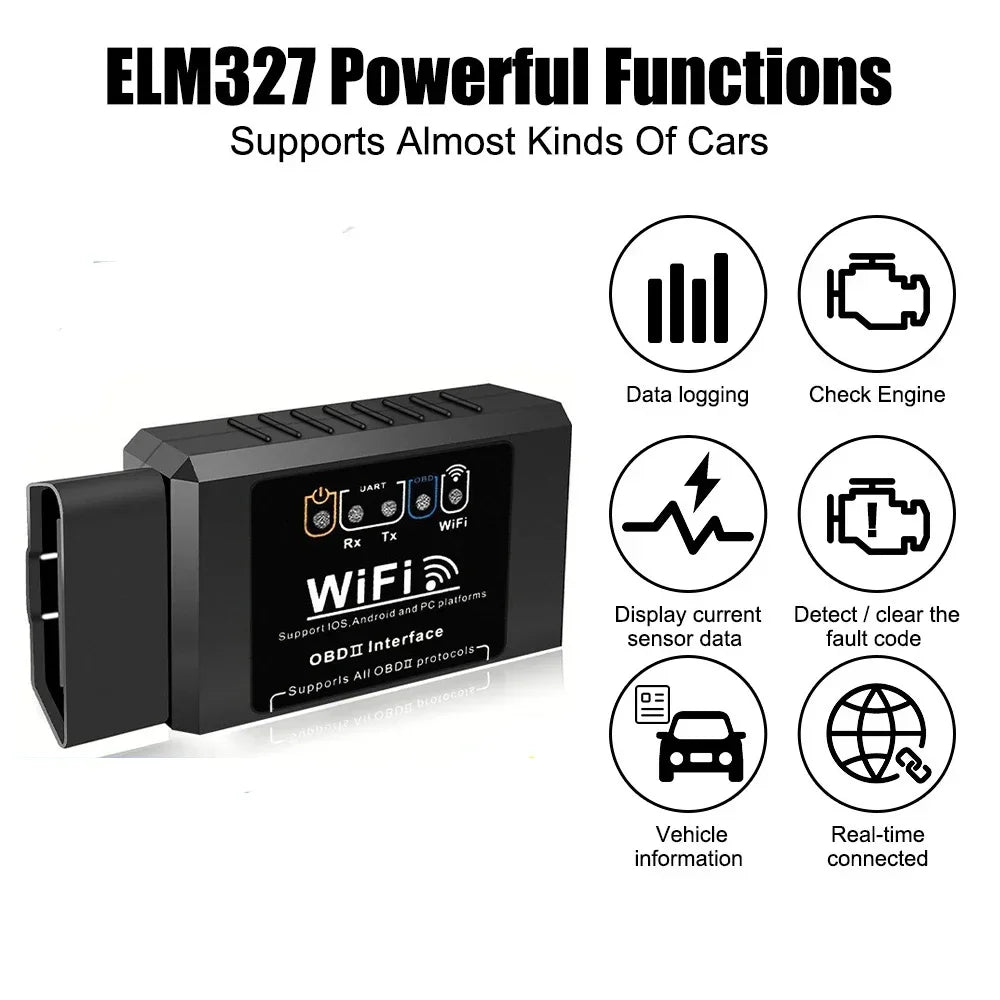 🚘 ELM327 V1.5 WiFi OBD2 Car Diagnostic Tool | Code Reader & Fault Scanner | For Android / iOS / Windows / PC