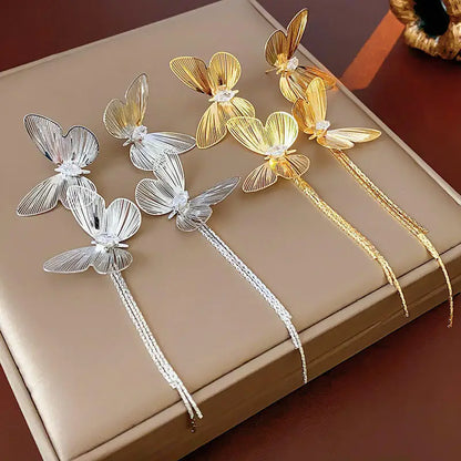 🦋✨ FTCY Exaggerated Butterfly Tassel Earrings – Χρυσά Σκουλαρίκια με Κρόσσια για Γυναίκες