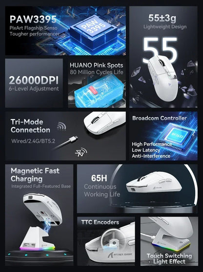 🎮 Attack Shark X6 Bluetooth Gaming Mouse – PAW3395 Sensor, RGB, Macro, Tri-Mode