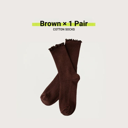 🧦 Γυναικείες Κάλτσες Cotton Stackable – Vintage Στυλ με Ruffle Trim (1/3/5 Ζευγάρια)