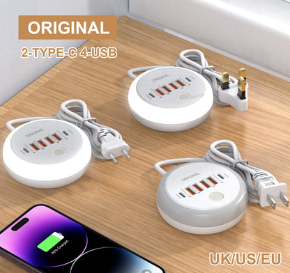 ⚡🔌 50W PD Multi-Port Charger 🚀📱 (4 USB-A + 2 USB-C – EU/US/UK Plug)