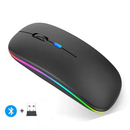 🖱️ Rechargeable Wireless Mouse – Dual Mode Bluetooth + 2.4GHz • Silent Click • Rechargeable Battery • 800–1600 DPI • Ultra-Slim Design ⚡